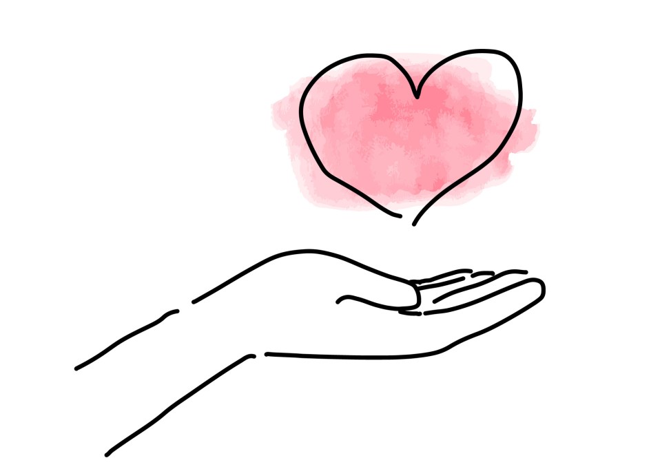 Heart on the palm of the hand rough vector line drawing illustration