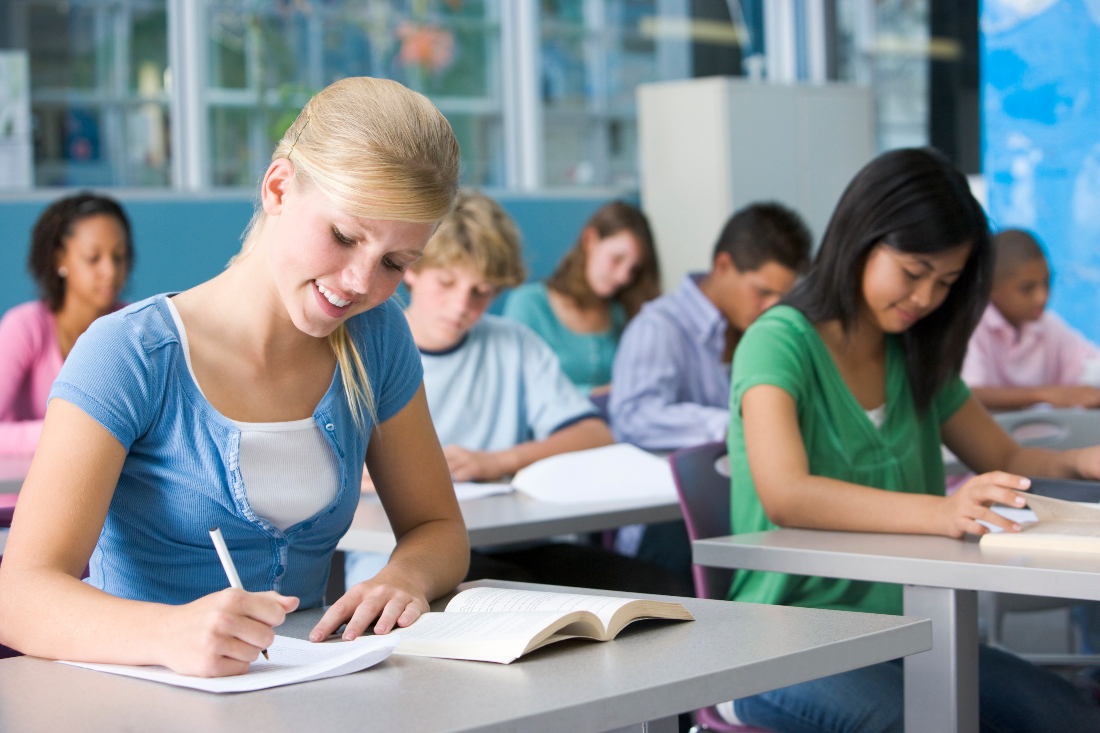 Schoolgirl in high school class