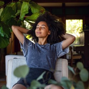 Young american woman enjoy some time in her house in Los Angeles, California.