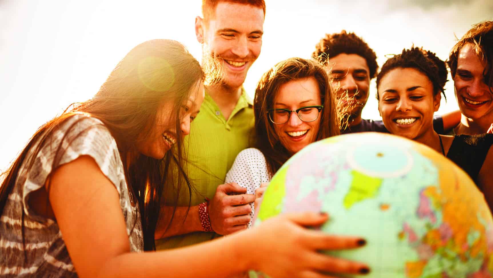 teenagers college student smiling with globe teenagers college student smiling with globe